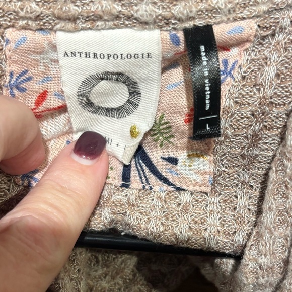 Anthropologie Light Brown Faux Wrap Long Sleeve Waffle Knit Sweater - Picture 3 of 5